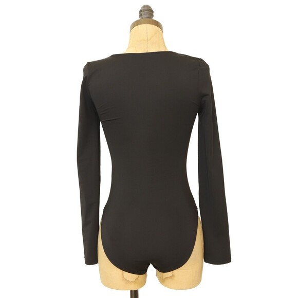 Topshop Nordstrom Slinky Long Sleeve Bodysuit US 4 S Scoop Neck Black NEW B6 - Picture 4 of 6